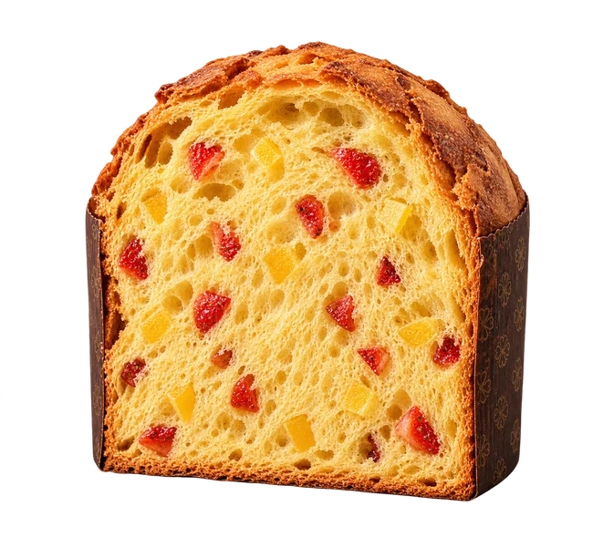 Sezione del panettone al limone e fragola